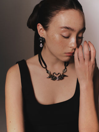 Swan Twins Ribbon Necklace