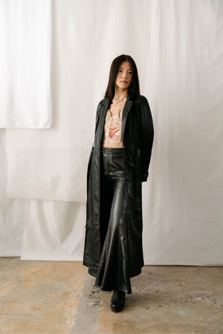 Sleek PU Trench Coat with Leopard Luxe Lining