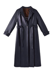 Sleek PU Trench Coat with Leopard Luxe Lining - HIGHTRAST